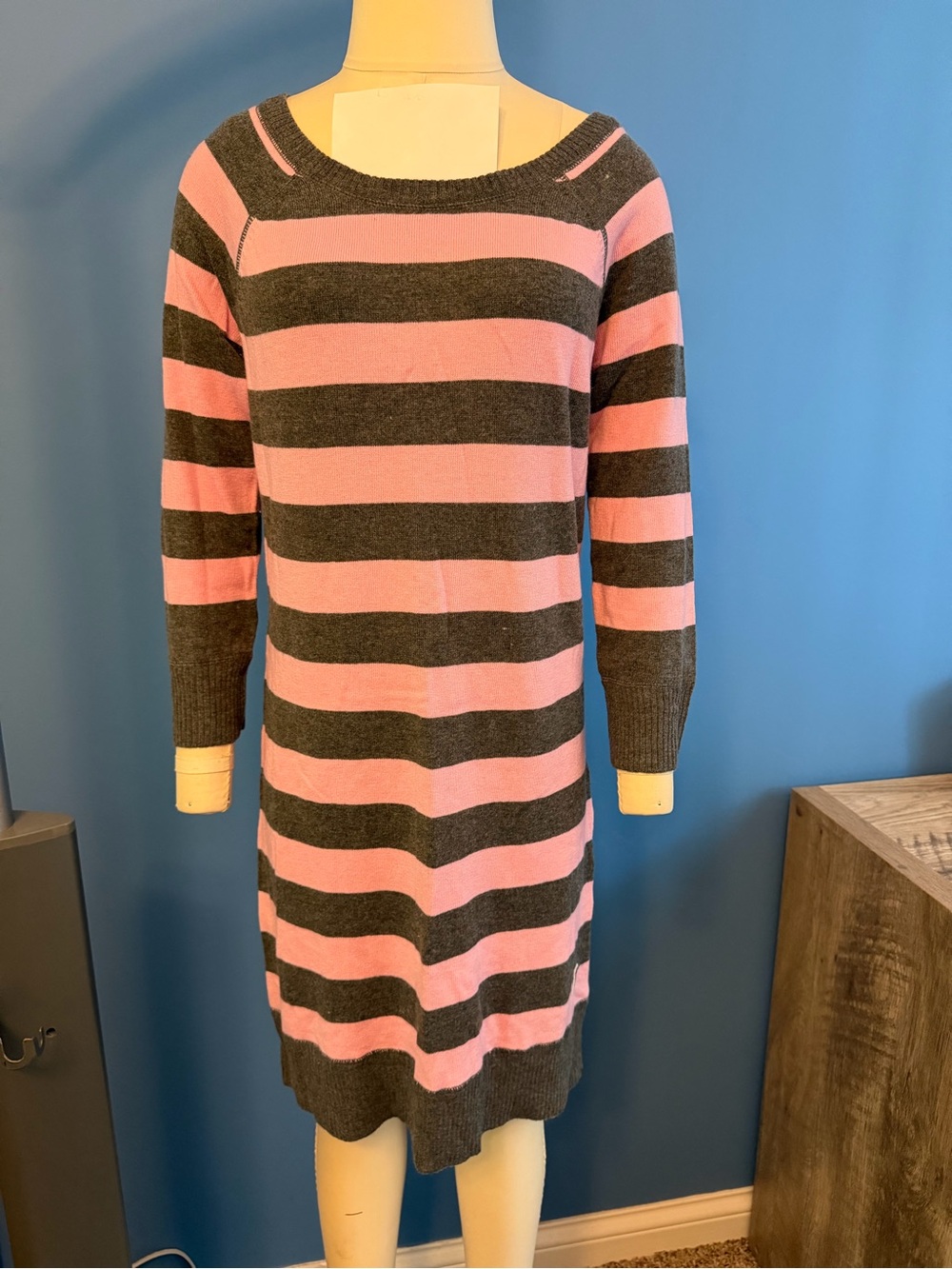 PINK Victoria's Secret Pink and Gray Striped Sweater Dress